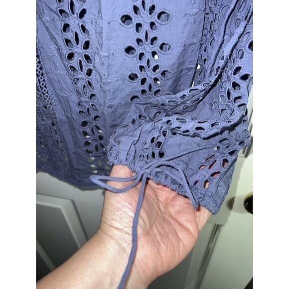 BARDOT Cotton Eyelet Embroidered Open Back Front Tie Long Sleeve Blouse - Picture 6 of 13